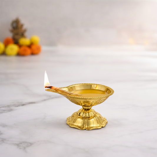 Brass Traditional Pooja Diya with Stan-Jwala Deep