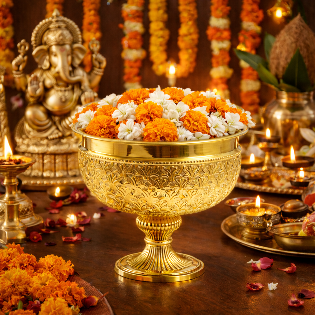 Brass Urli Bowl with Stand Planter for Decoration-Bowl Dana Size 8