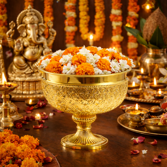 Brass Urli Bowl with Stand Planter for Decoration-Bowl Dana Size 8