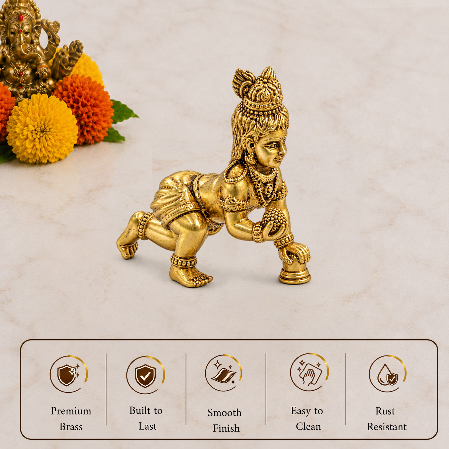 Miniature Brass Laddu Gopal /baby krishna Idol