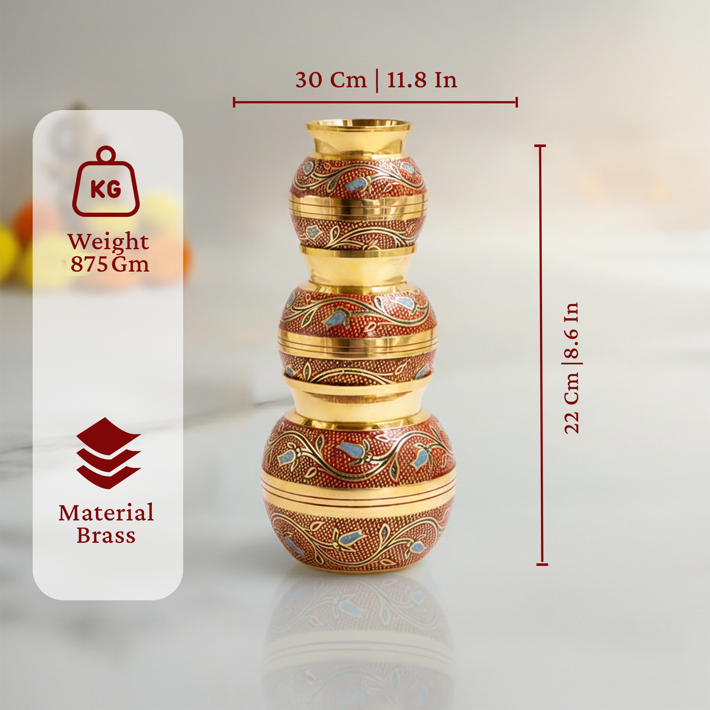 Putrika brass Kudam set of 3-Embossed Kalash (Red)