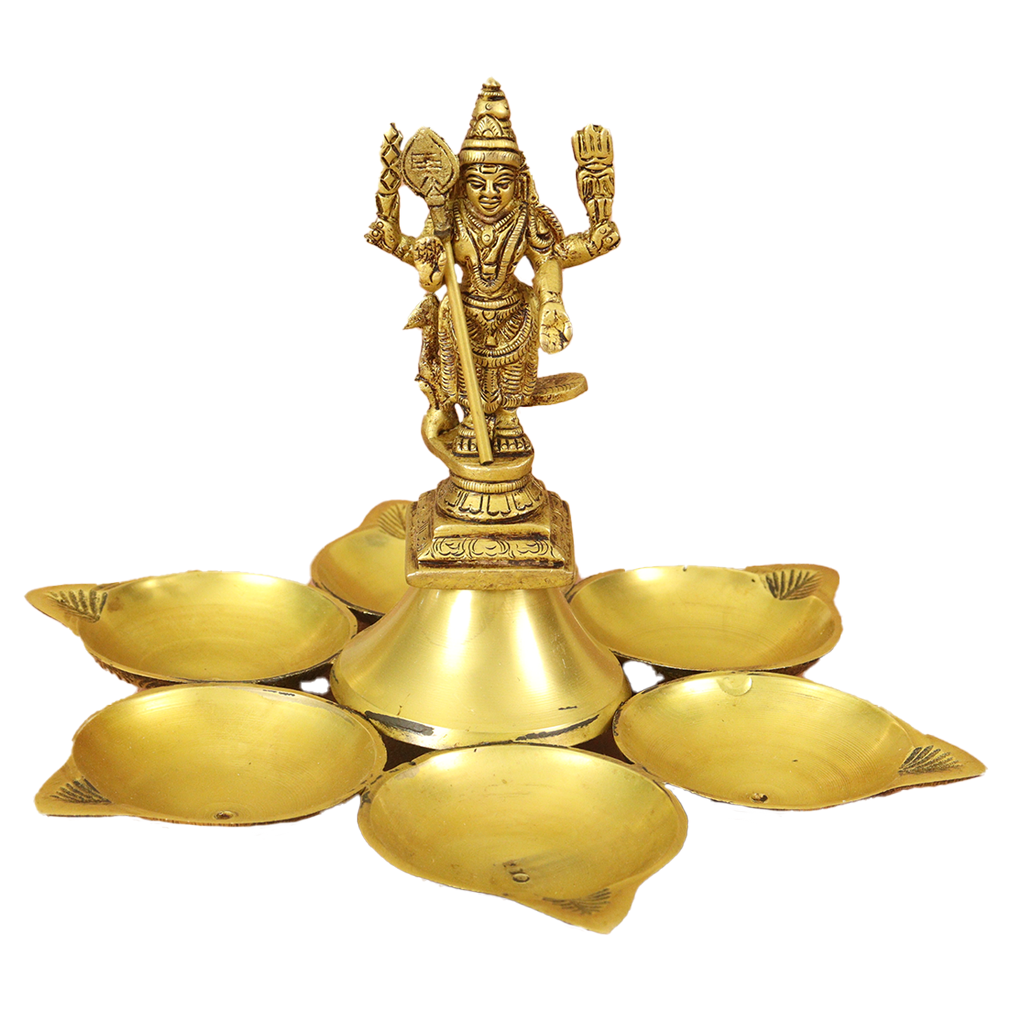 Brass Antique 6 Diya with Murugar