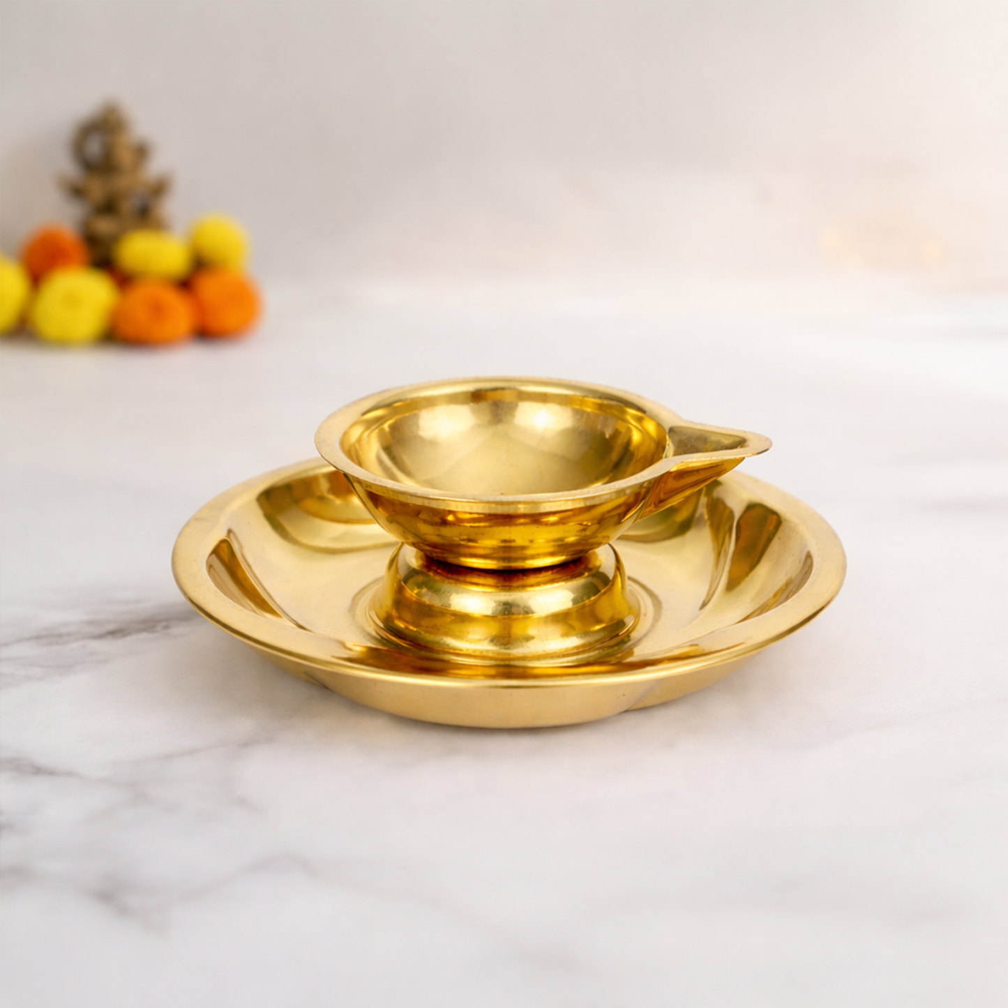 Traditional Brass Diya for Puja-Lotus Diya(Size-3)