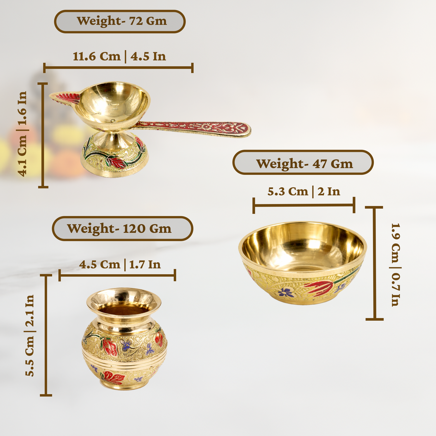 Brass Traditional Pooja Thali Set with Meenakari Design Engraved