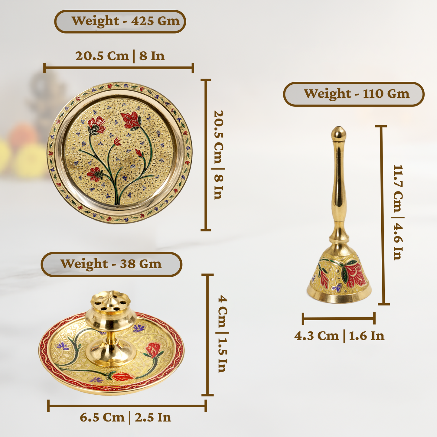 Brass Traditional Pooja Thali Set with Meenakari Design Engraved