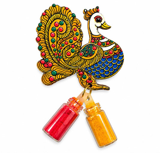 Mini Bottle Haldi Kumkum - Peacock