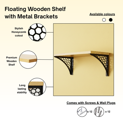 Wooden Pooja Shelf- Hexagon Black (Lakdi Puja Shelf Kala)