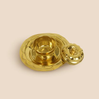 Brass Apple Kumkum Holder with Plate