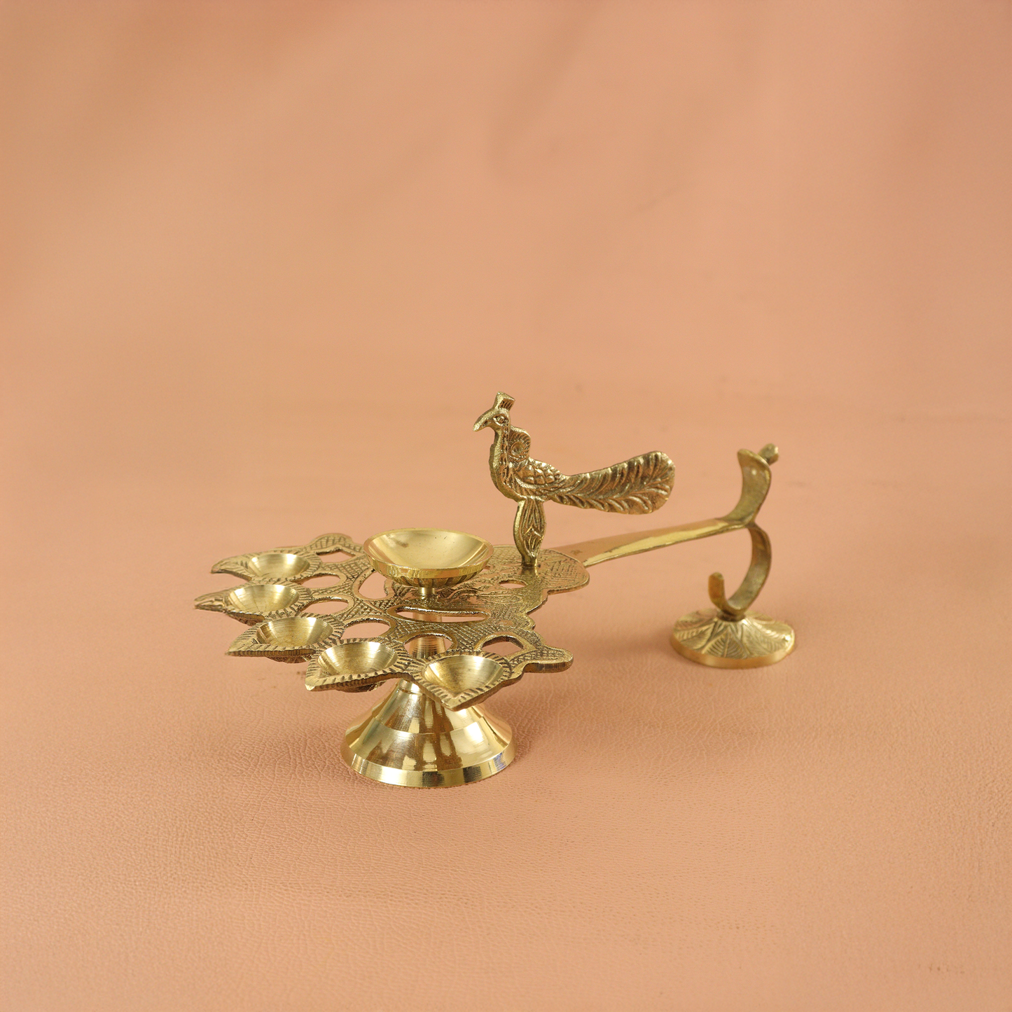 Brass Diya for Pooja-Peacock Five face Diya