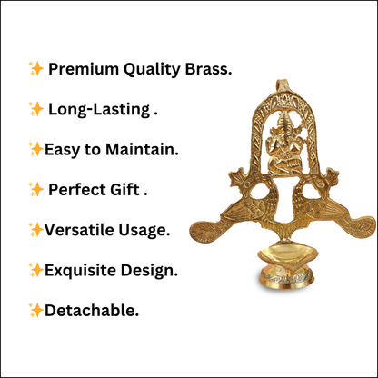 Brass Peacock Ganesh Diya (L.W More) (Pital Mor Vinayak Deepak)