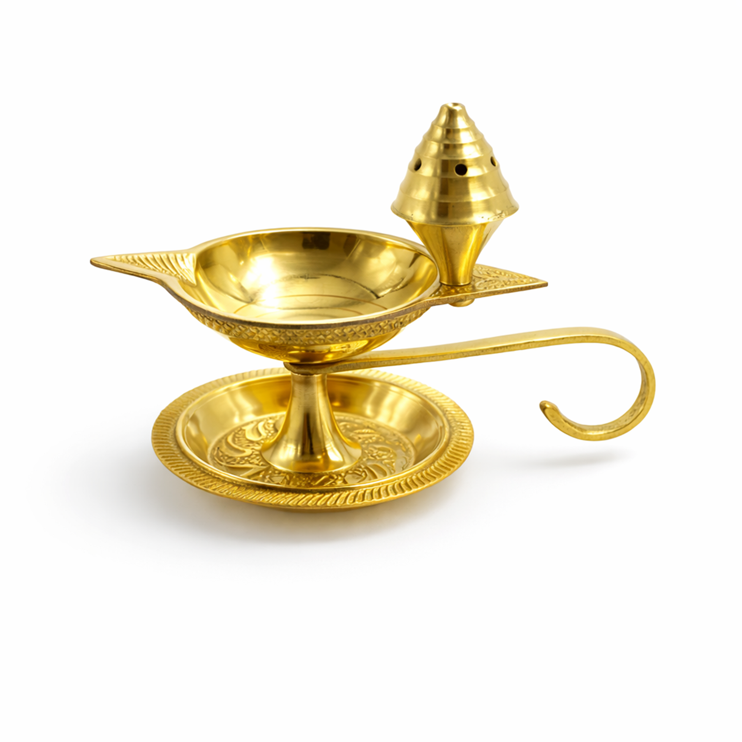Brass Diya Deepak Deepam with Plate & Incense Holder-97g