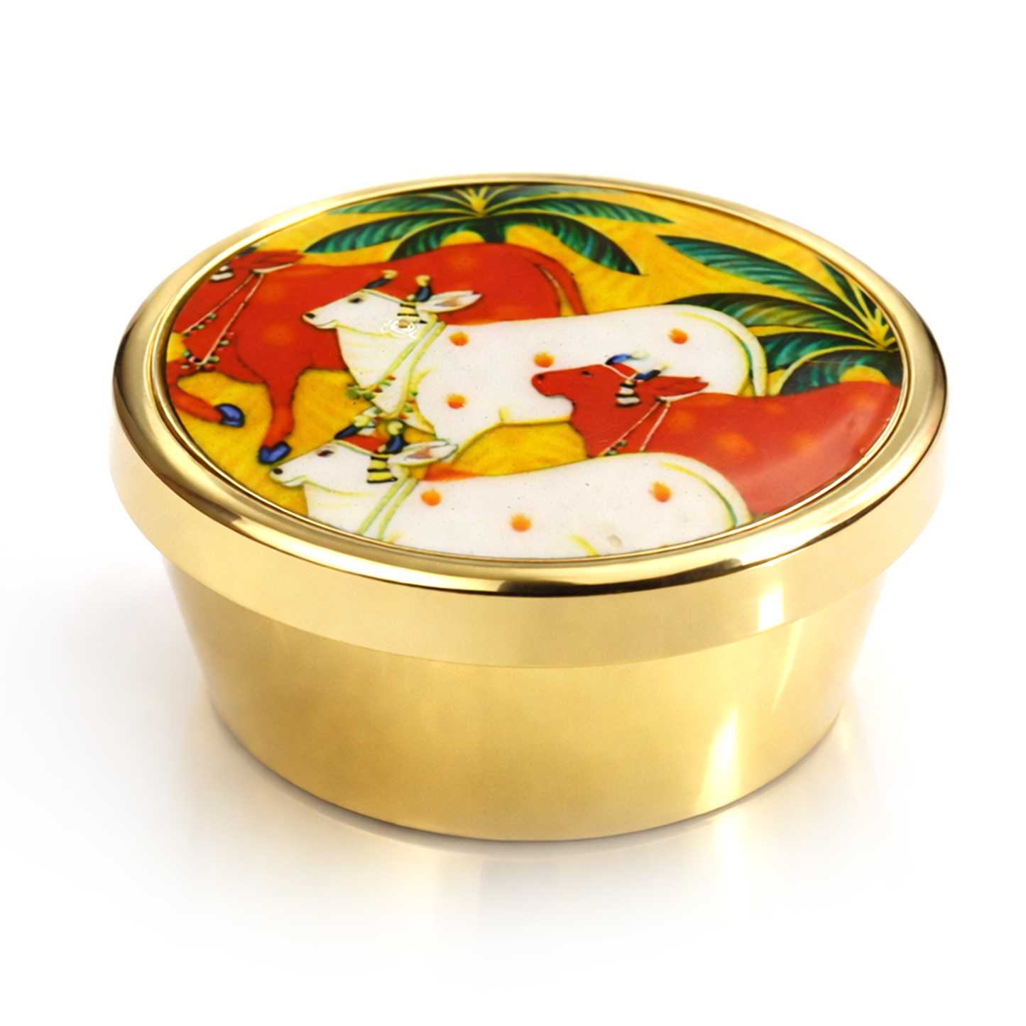 Brass Box Pooja-Gomatha Design Lid (36g, 4.7x2 cm) (Large 36g)