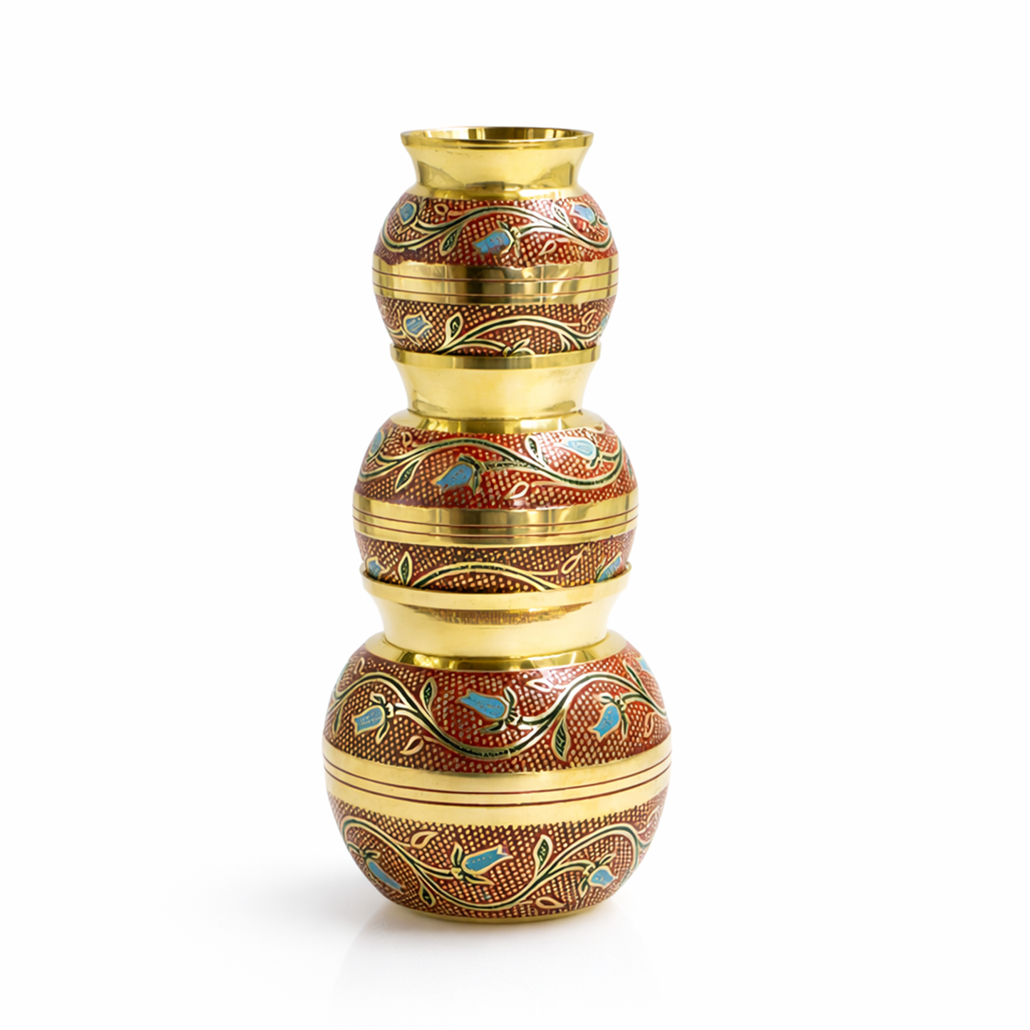 Putrika brass Kudam set of 3-Embossed Kalash (Red)