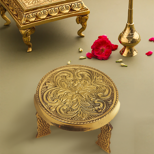 Brass mini chowki/ mukali with floral design