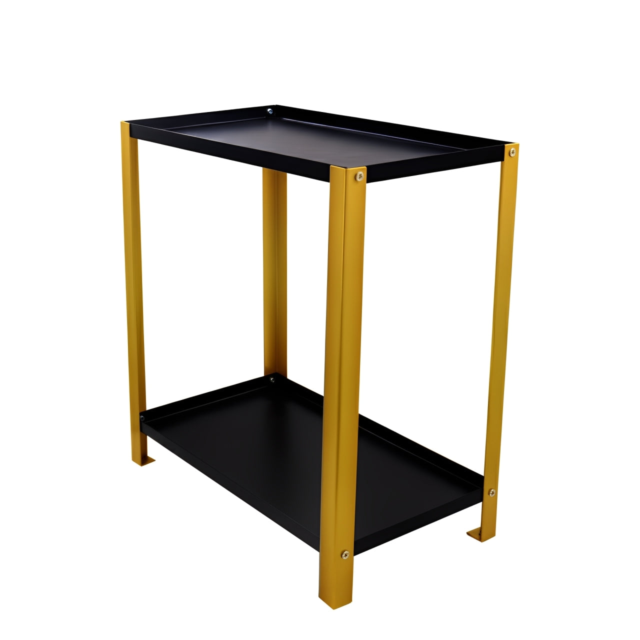 Djuize Pooja Shelf for Home Temple|Elegant Pooja Rack Design with Golden Stem& Black Shelves|Small Puja Shelf|Pooja Stand Design|Pooja Shelf in Living Room|Puja Room Shelves| Pooja Almirah Design-Metal 2 tier Rack shelf Gold stem with black