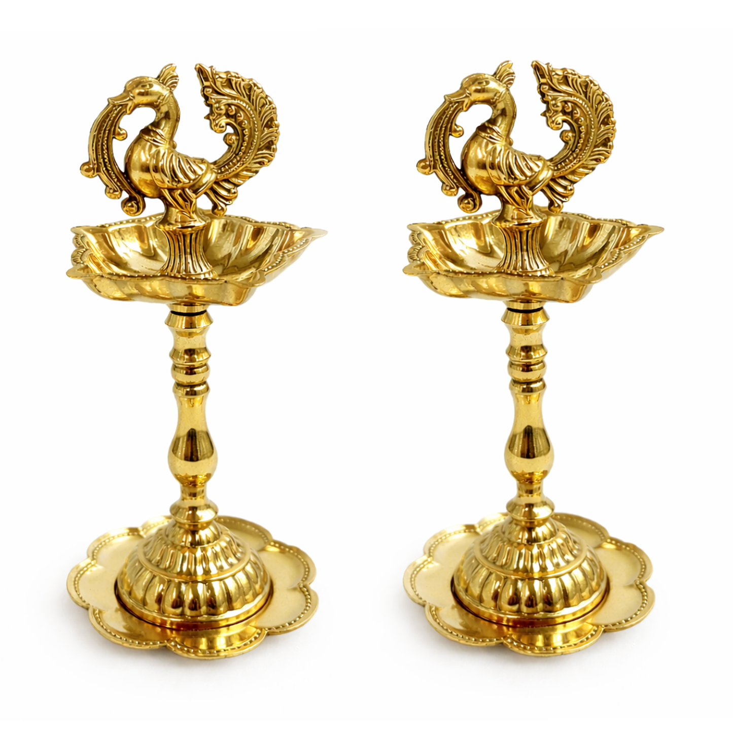 Traditional Peacock Diya Deepam Standing Kuthu Vilakku (Pack of 2)