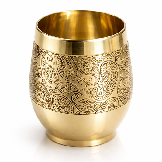 Traditional Handcrafted Brass Etched Glass with Embossed Design-Brass Glass (1)