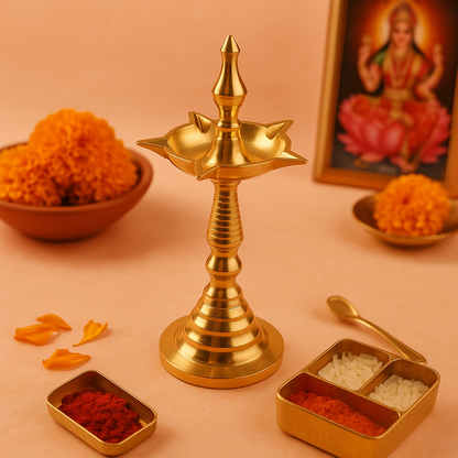 Brass Kerala Fancy Diya Size-9 (Pital Kerala Sundar Deepak)