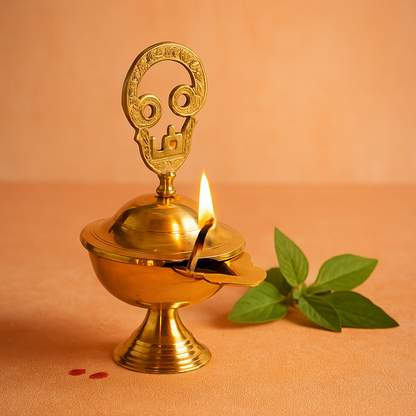 Brass OM Closed Diya-Big (Pital Aum Band Deepak Bada)
