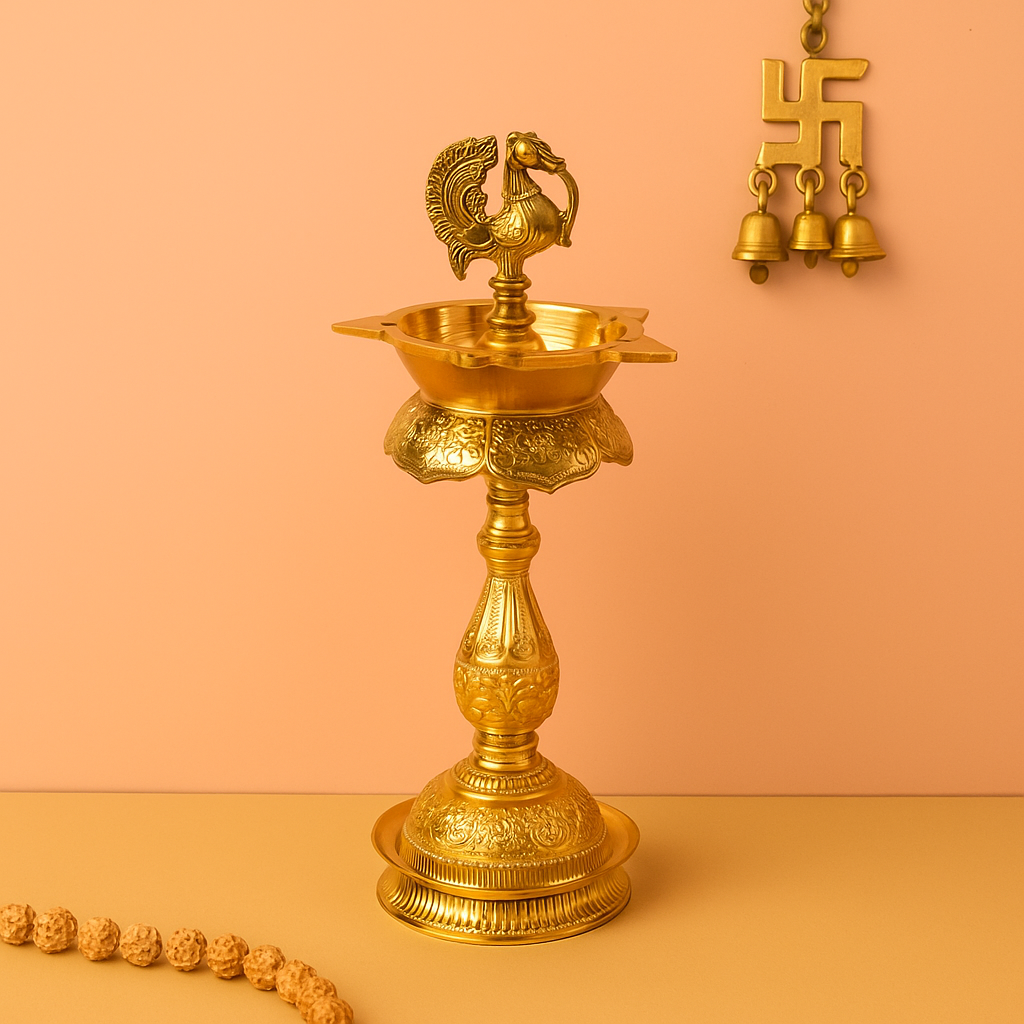 Kuthu Math Brass Mahalakshmi Kuthu Vilakku – Pujalane
