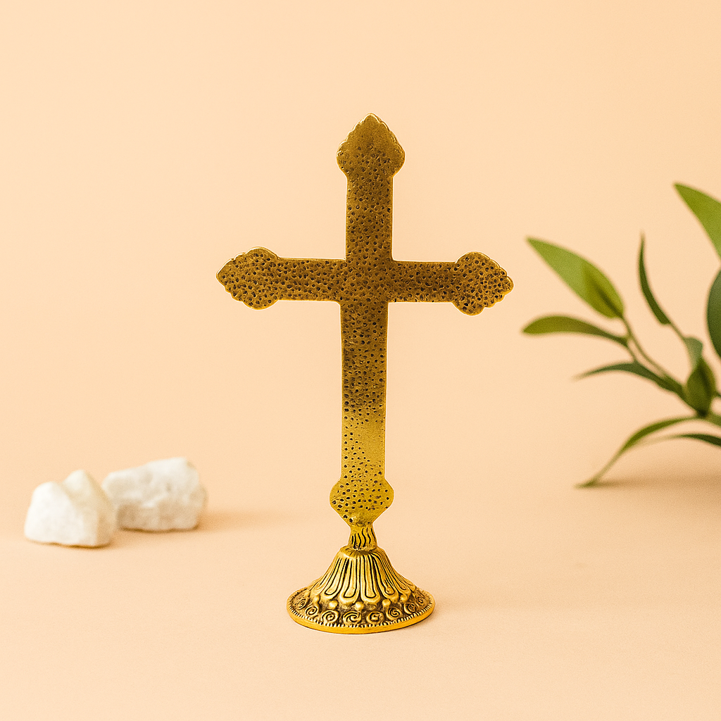 Oxidized Metal Golden Cross Stand (Christian Cross / Yesu Cross)