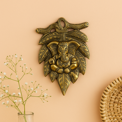 Brass Wall Hanging Ganesh Leaf