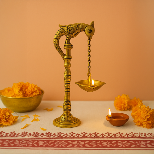 Aakrati diya with parrot