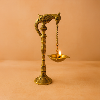 Aakrati Diya with Parrot (Pital Tota Deepak)