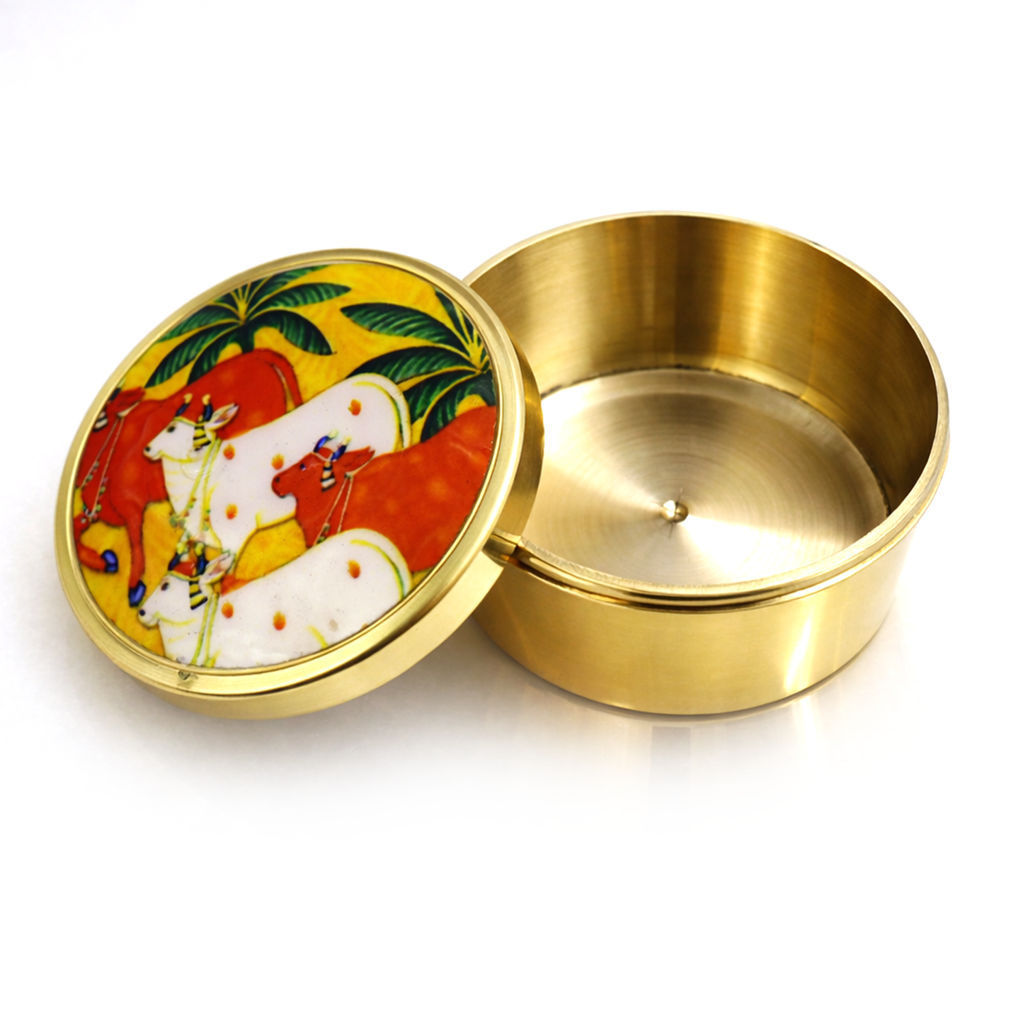Brass Box Pooja-Gomatha Design Lid (36g, 4.7x2 cm) (Large 36g)