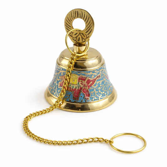Putrika Brass Hanging Pooja Bell with Chain (Blue)