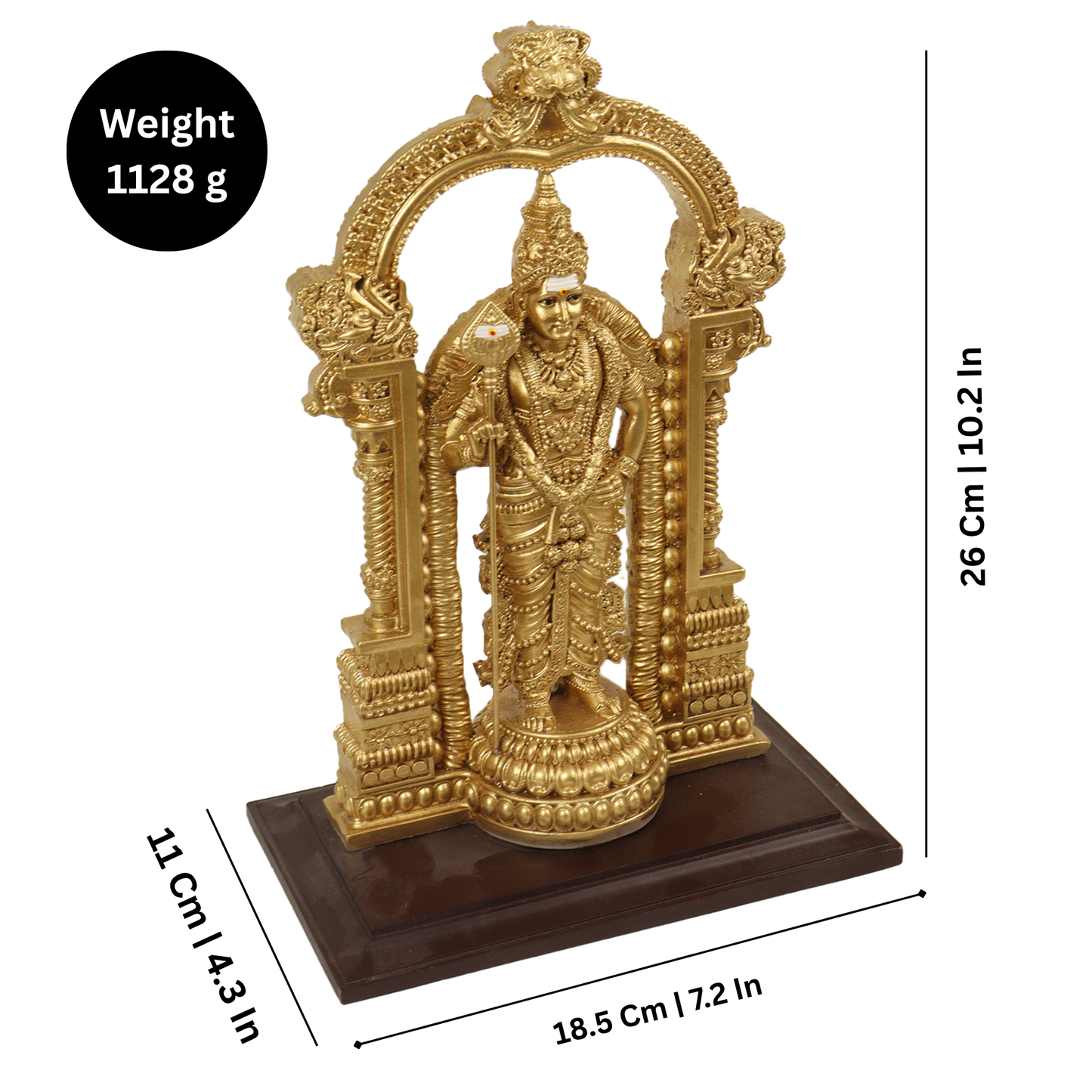 Resin Fiber Arch Murugar Gold - 9 inch (Mehrab Murugan Murti)