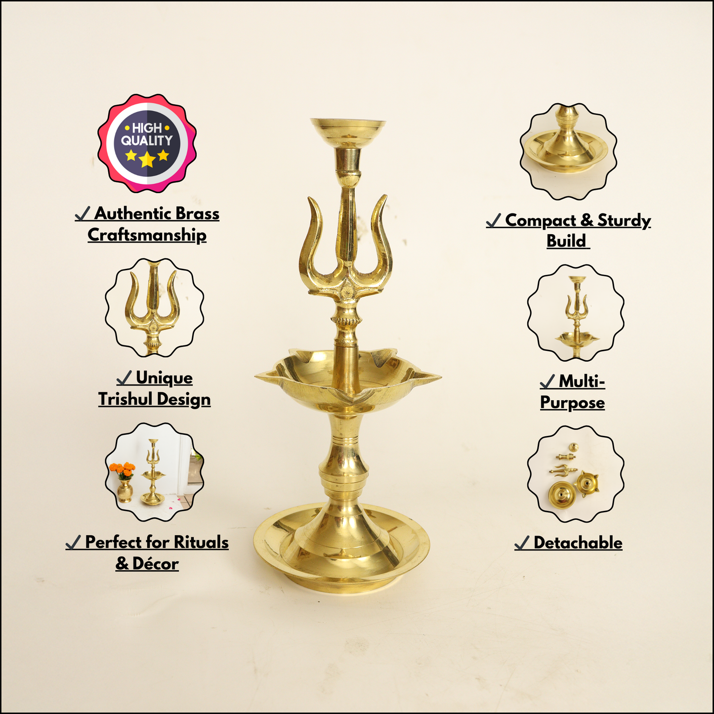 Brass Diya with Trishul