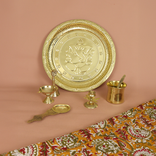 गणेश पीतल थाली सेट
