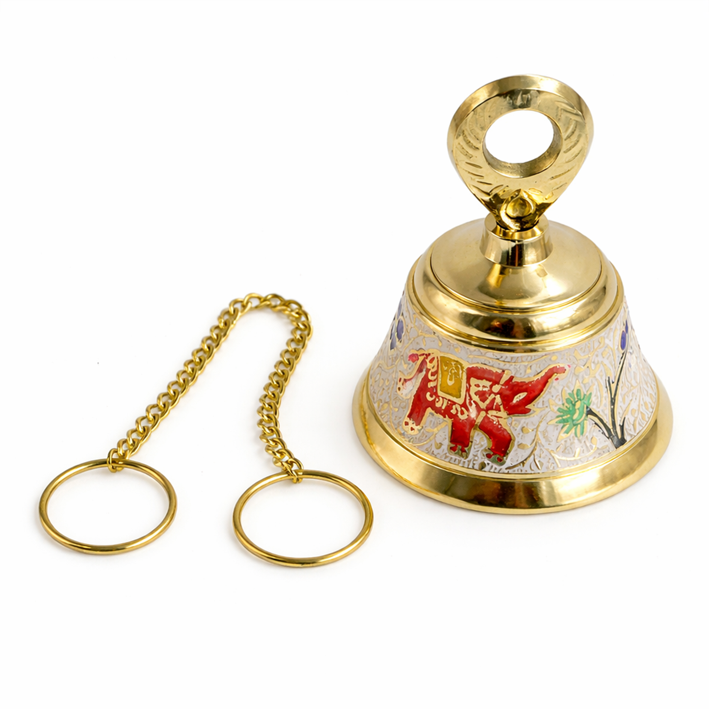 Putrika Brass Hanging Pooja Bell with Chain (White)