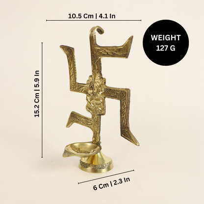 Brass Swastik Ganesh Diya (L.W. Swastik) (Pital Swastik Vinayak Deepak)