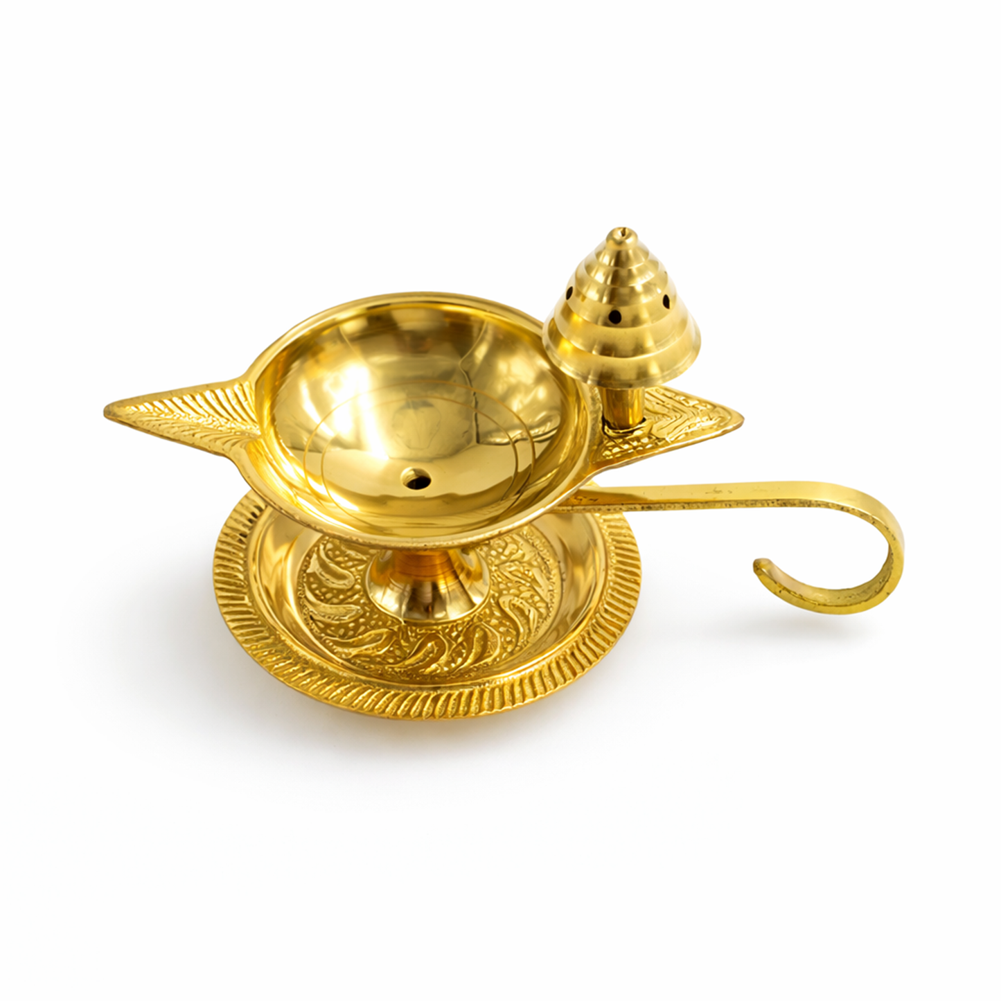 Brass Diya Deepak Deepam with Plate & Incense Holder-97g