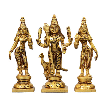 Murugan Vali Deviyani Statue 6 inch (Murugan Valli Devasena Murti)