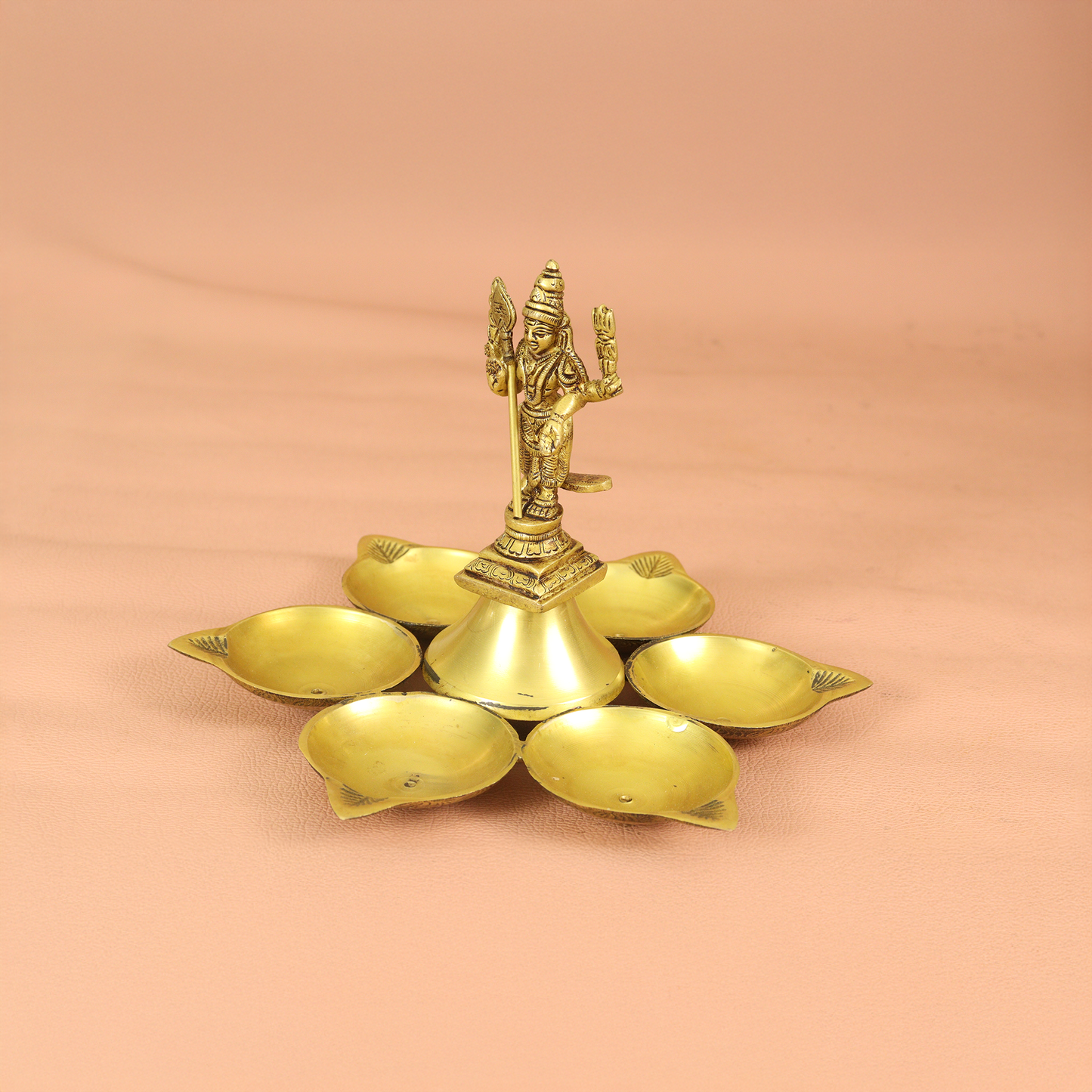 Brass Antique 6 Diya with Murugar