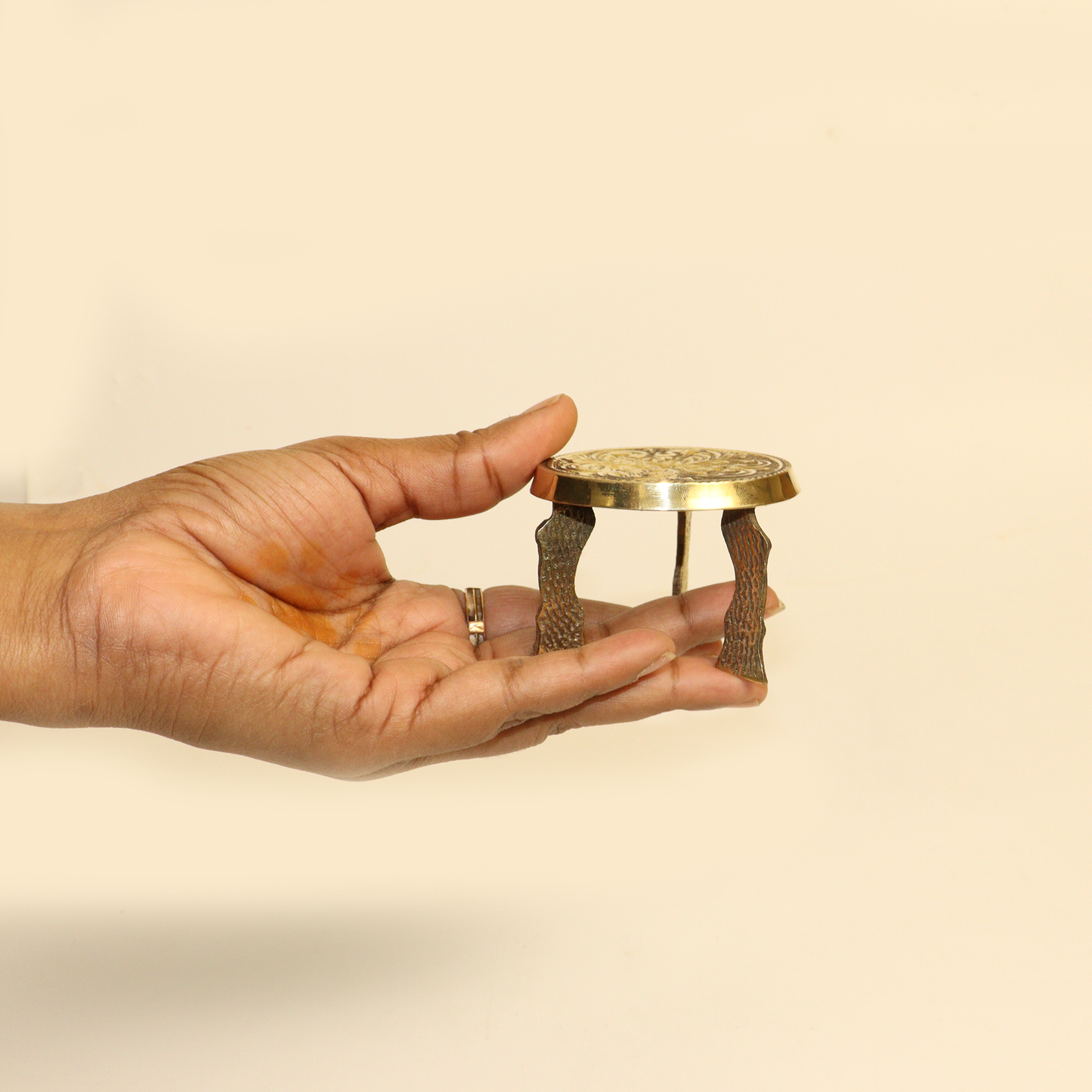 Brass mini chowki/ mukali with floral design