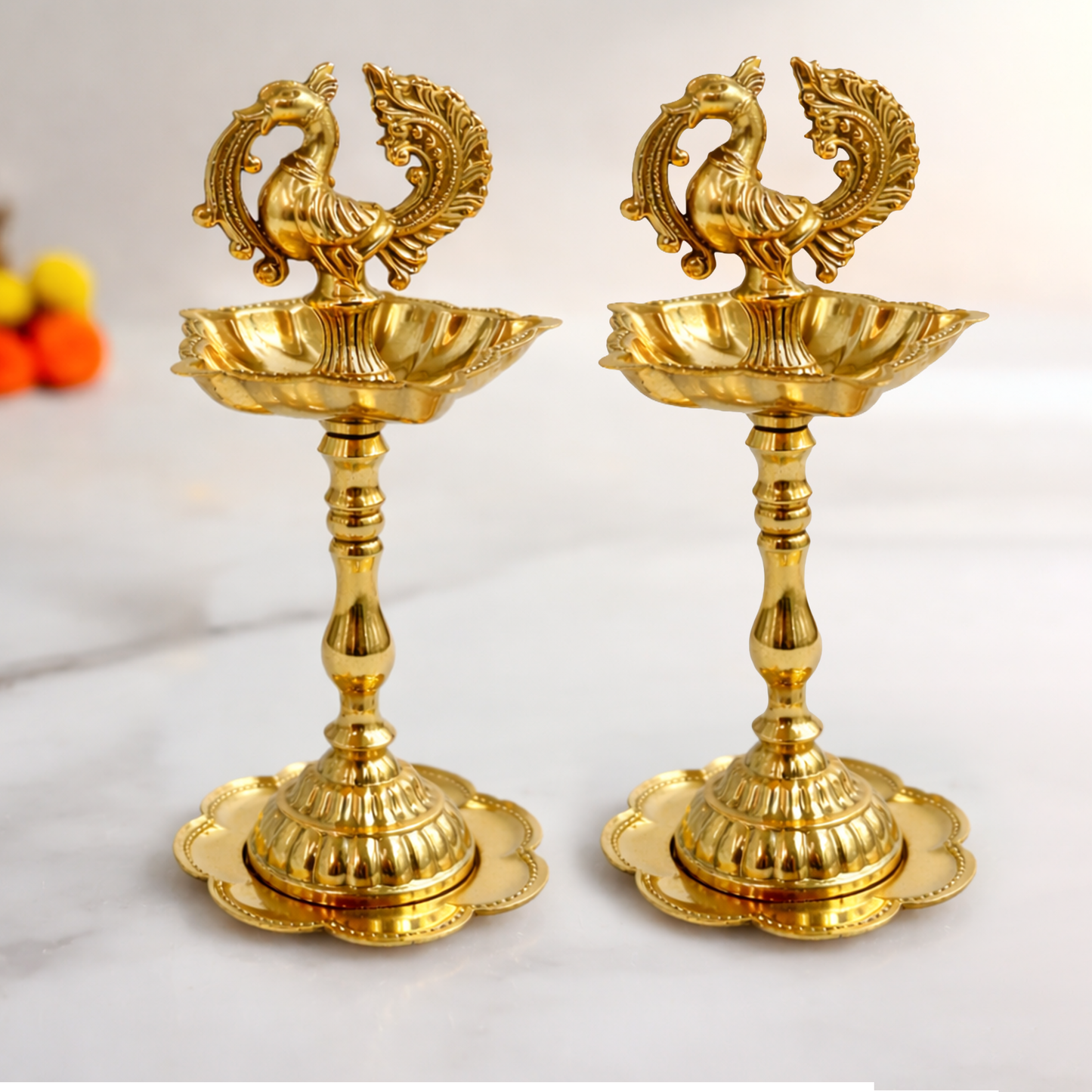 Traditional Peacock Diya Deepam Standing Kuthu Vilakku (Pack of 2)