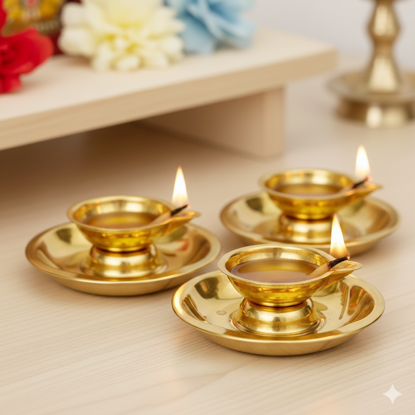 Traditional Brass Diya for Puja-Lotus Diya(Size-3)