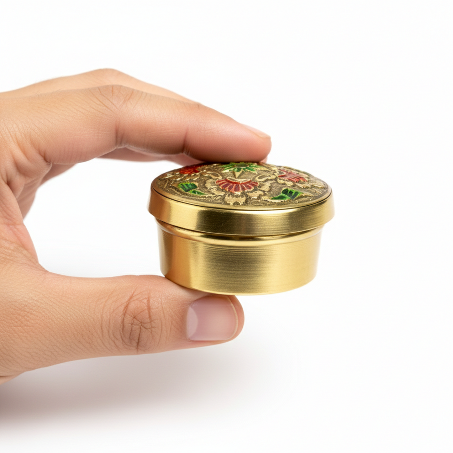 Brass kumkum Box-Flower box (1)