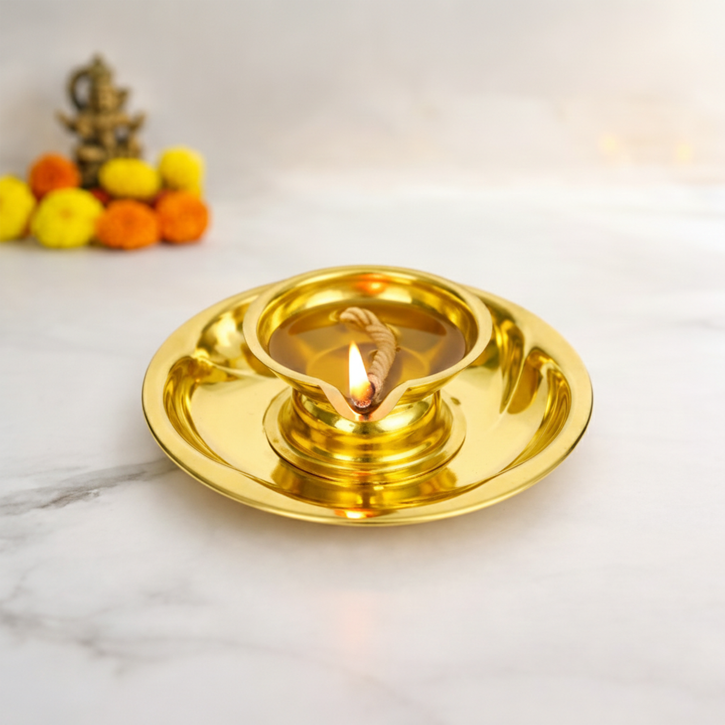 Traditional Brass Diya for Puja-Lotus Diya(Size-3)