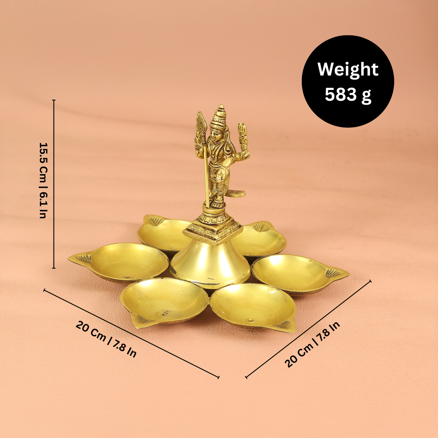 Brass Antique 6 Diya with Murugar