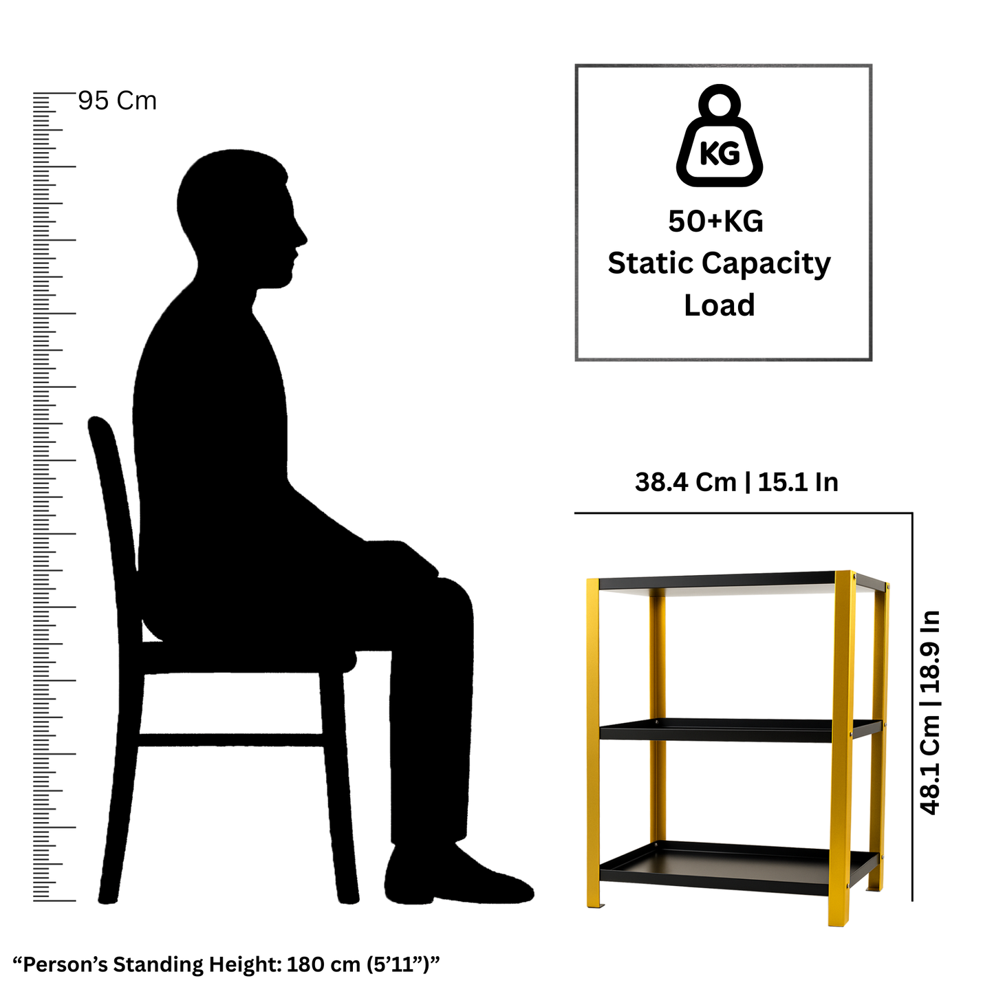 Djuize Pooja Shelf for Home Temple|Elegant Pooja Rack Design with Golden Stem& Black Shelves|Small Puja Shelf|Pooja Stand Design|Pooja Shelf in Living Room|Puja Room Shelves| Pooja Almirah Design-Metal 3 tier Rack shelf Gold stem with black tray