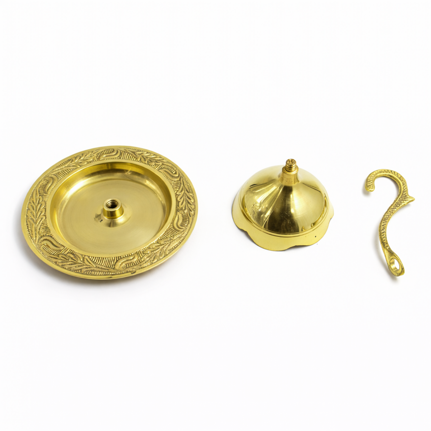 Brass Diya Deepam with Plate & Handle-[Wt: 130g]