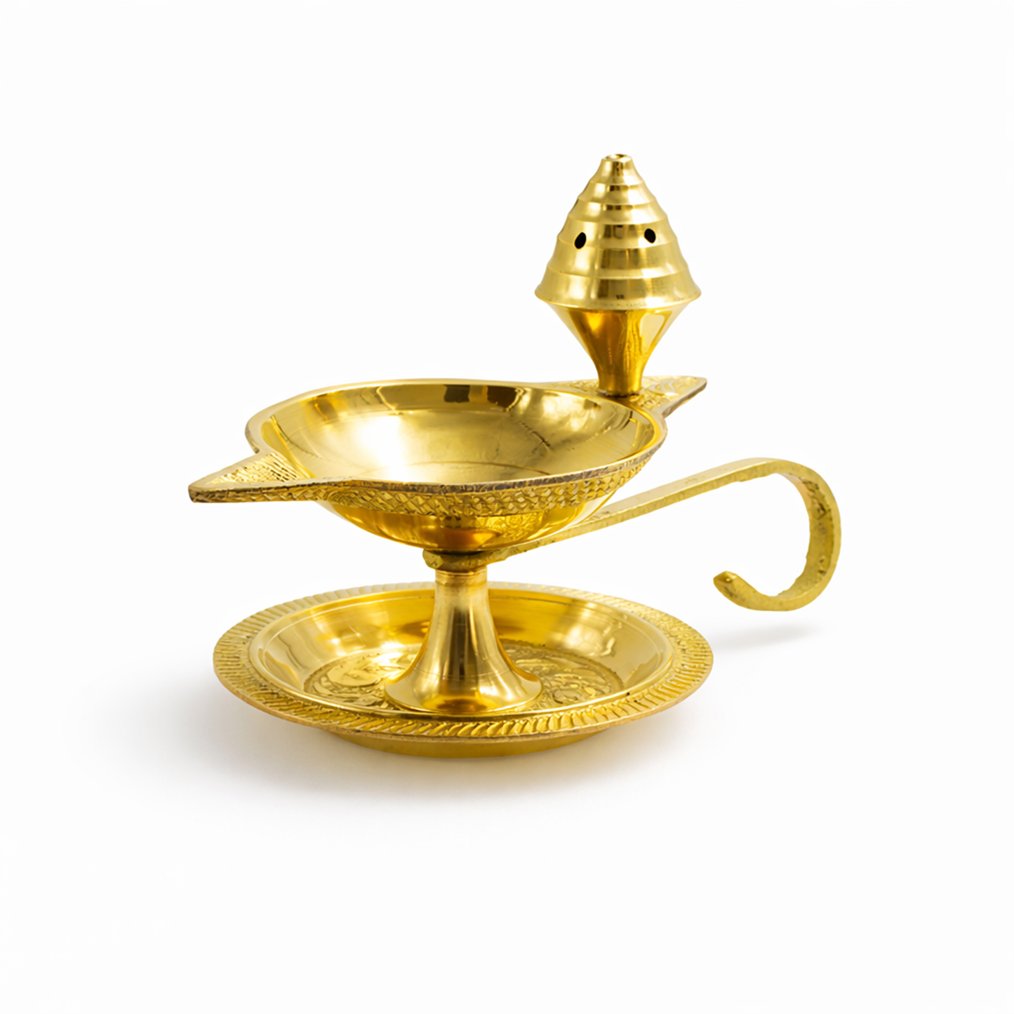 Brass Diya Deepak Deepam with Plate & Incense Holder-97g