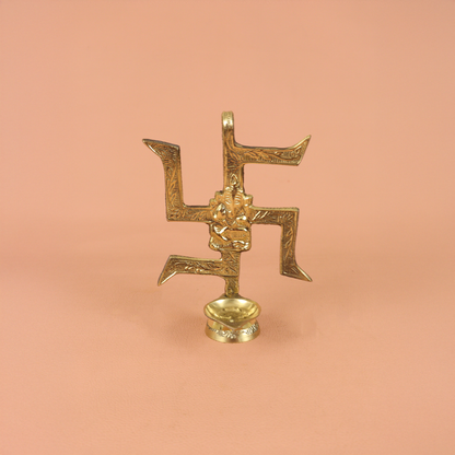 Brass Swastik Ganesh Diya (L.W. Swastik) (Pital Swastik Vinayak Deepak)