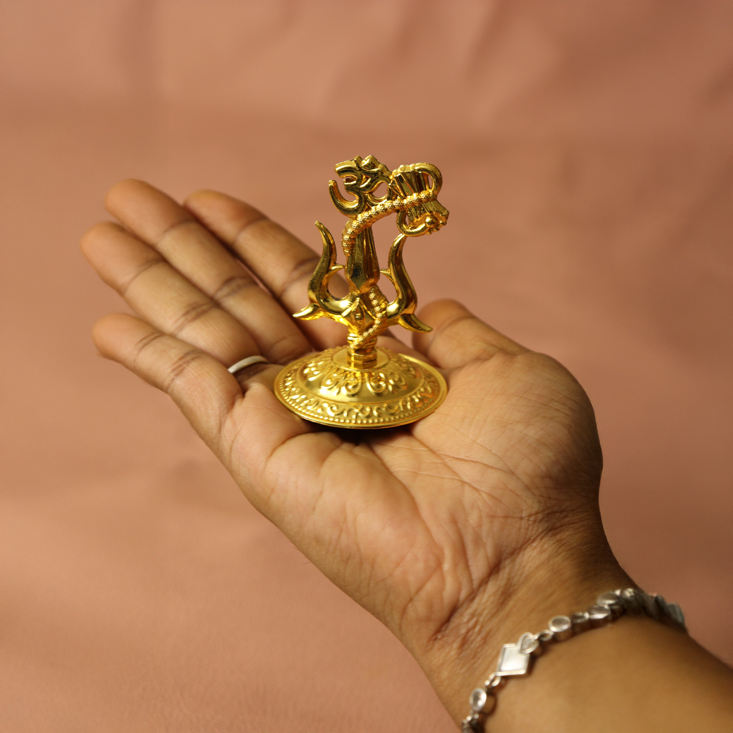 Shiva Trishul with Damru Om Symbol Idol-Miniature Shiv Trishul Murti [28g]