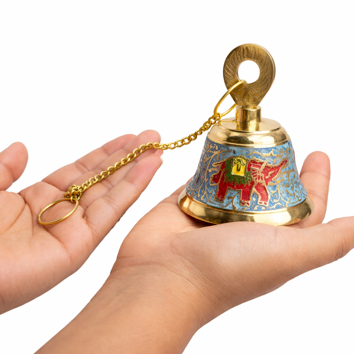 Putrika Brass Hanging Pooja Bell with Chain (Blue)